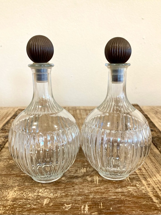 Vintage Other - 2 Vintage Ribbed Glass Decanters Vanity Bottles with Round Plastic Lids JPI NYC